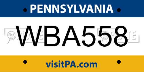 WBA558 Pennsylvania License Plate