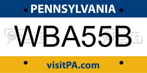 WBA55B Pennsylvania License Plate