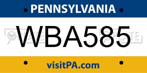 WBA585 Pennsylvania License Plate