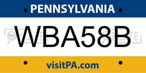 WBA58B Pennsylvania License Plate