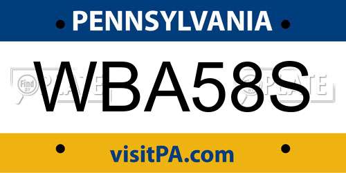 WBA58S Pennsylvania License Plate