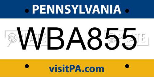 WBA855 Pennsylvania License Plate