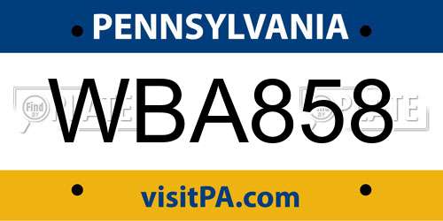 WBA858 Pennsylvania License Plate
