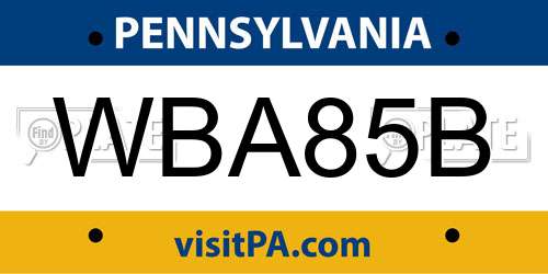 WBA85B Pennsylvania License Plate