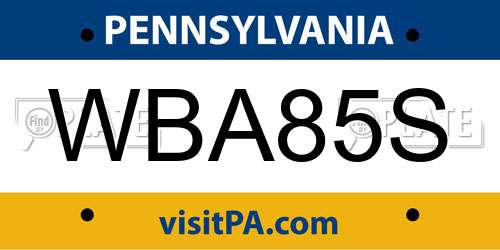 WBA85S Pennsylvania License Plate