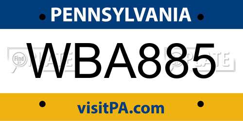 WBA885 Pennsylvania License Plate