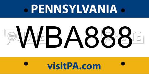 WBA888 Pennsylvania License Plate