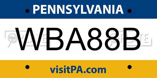 WBA88B Pennsylvania License Plate