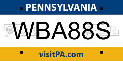 WBA88S Pennsylvania License Plate