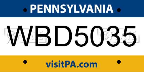 WBD5035 Pennsylvania License Plate