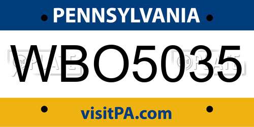 WBO5035 Pennsylvania License Plate