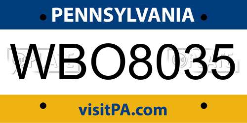 WBO8035 Pennsylvania License Plate