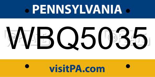 WBQ5035 Pennsylvania License Plate
