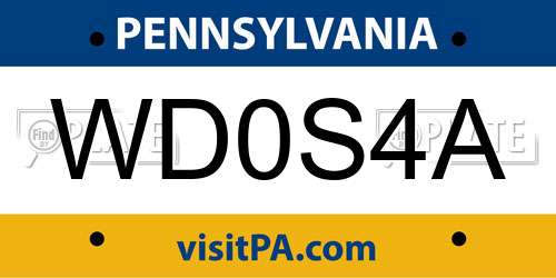 WD0S4A Pennsylvania License Plate