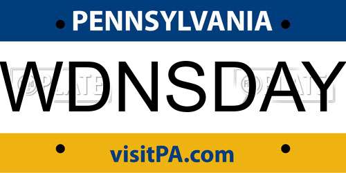 WDNSDAY Pennsylvania License Plate