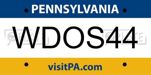 WDOS44 Pennsylvania License Plate