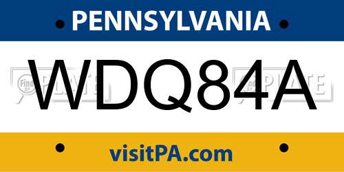 WDQ84A Pennsylvania License Plate