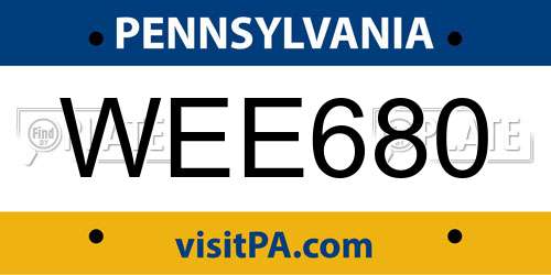 WEE680 Pennsylvania License Plate