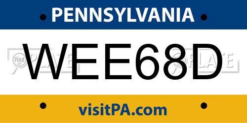 WEE68D Pennsylvania License Plate