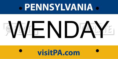 WENDAY Pennsylvania License Plate