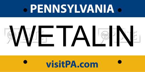 WETALIN Pennsylvania License Plate