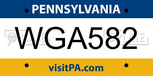 WGA582 Pennsylvania License Plate