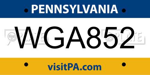 WGA852 Pennsylvania License Plate