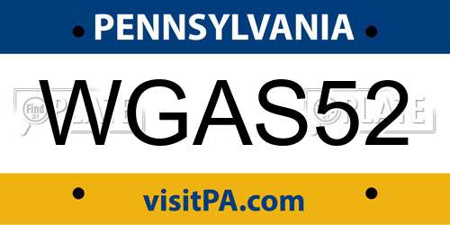WGAS52 Pennsylvania License Plate