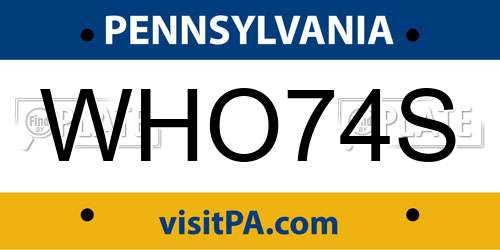 WHO74S Pennsylvania License Plate