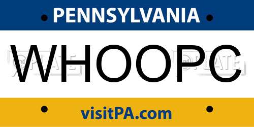 WHOOPC Pennsylvania License Plate