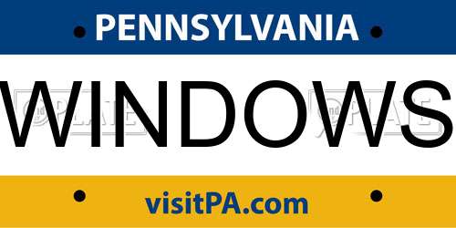 WINDOWS Pennsylvania License Plate