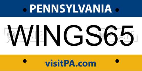 WINGS65 Pennsylvania License Plate