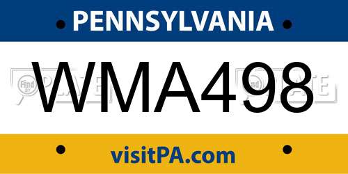 WMA498 Pennsylvania License Plate