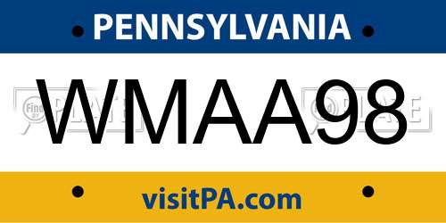 WMAA98 Pennsylvania License Plate