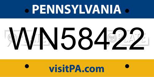 WN58422 Pennsylvania License Plate
