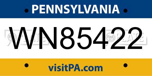 WN85422 Pennsylvania License Plate