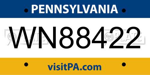 WN88422 Pennsylvania License Plate