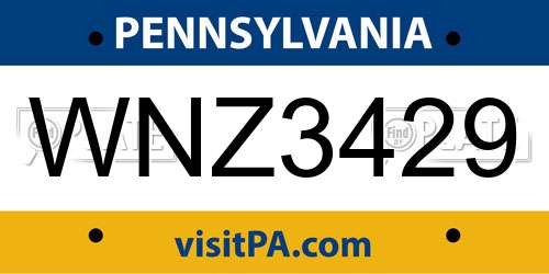 WNZ3429 Pennsylvania License Plate