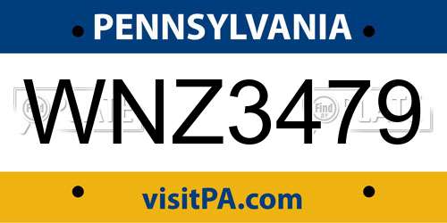 WNZ3479 Pennsylvania License Plate