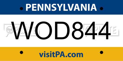 WOD844 Pennsylvania License Plate