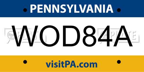 WOD84A Pennsylvania License Plate