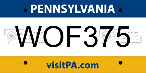 WOF375 Pennsylvania License Plate