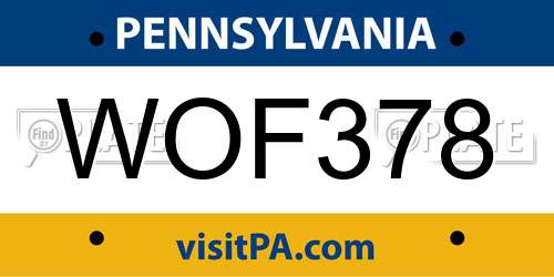 WOF378 Pennsylvania License Plate