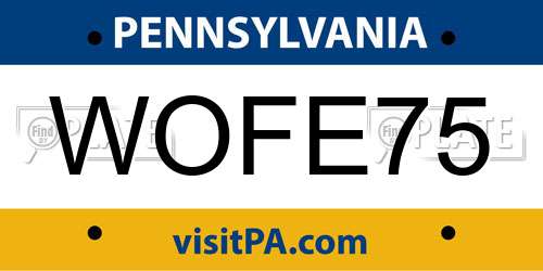 WOFE75 Pennsylvania License Plate