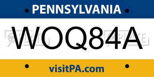 WOQ84A Pennsylvania License Plate
