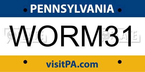 WORM31 Pennsylvania License Plate