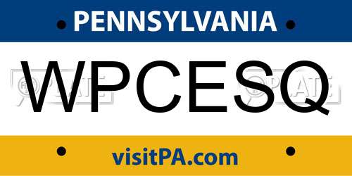 WPCESQ Pennsylvania License Plate
