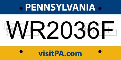 WR2036F Pennsylvania License Plate