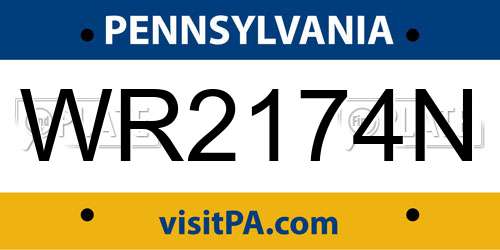 WR2174N Pennsylvania License Plate
