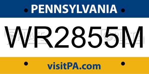 WR2855M Pennsylvania License Plate